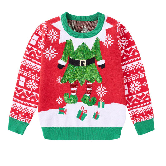 Aideaone Toddler Ugly Christmas Sweater Girls Xmas Boys Sequin Knit Pullover Tacky Kids Holiday Tops 2-6 Years