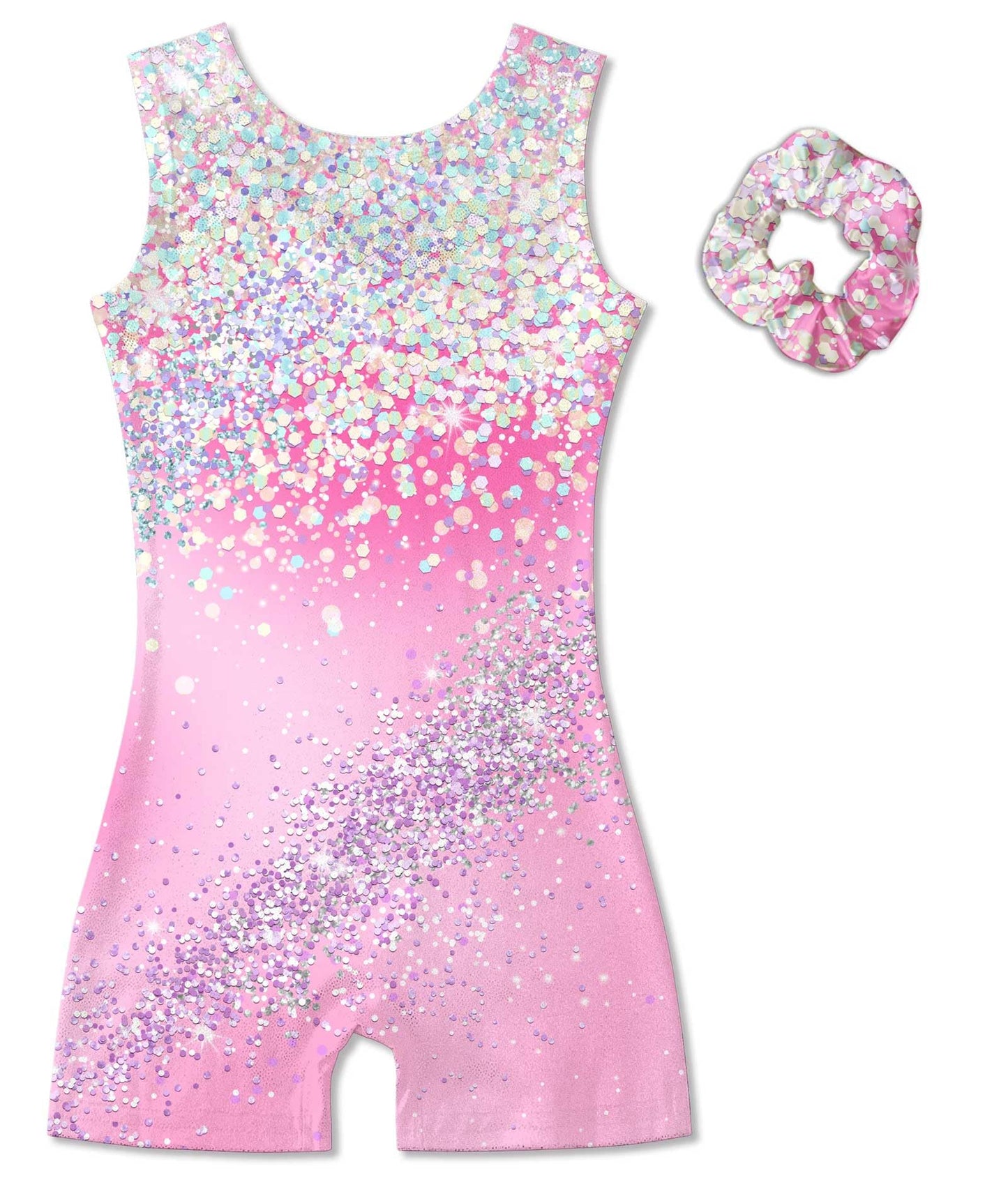 Aideaone Girl Gymnastic Leotards with Hair Scrunchie Sparkle Dance Unitards for 4-12Years