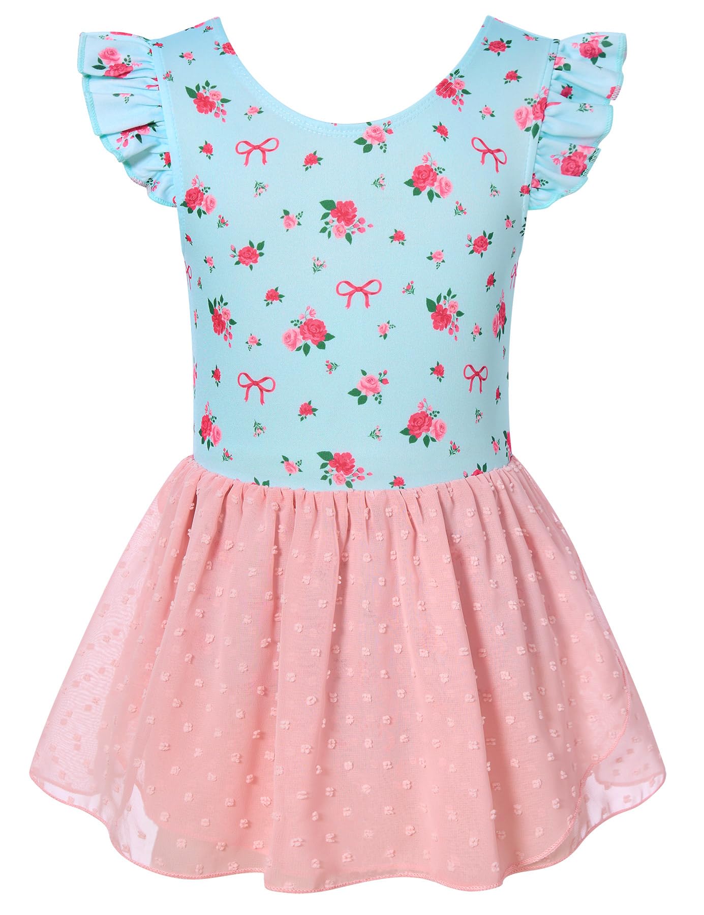 Aideaone Ballet Leotard for Girls Toddler Dance Dress Outfit with Skirt Ruffle Sleeve 3-8Y