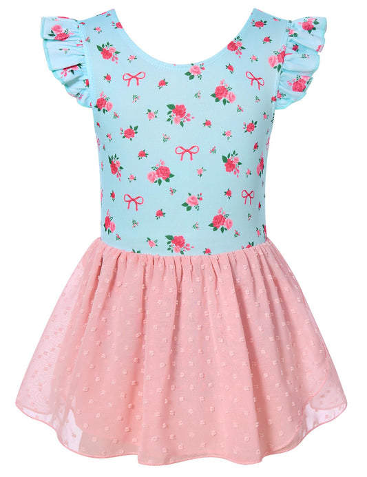 Aideaone Ballet Leotard for Girls Toddler Dance Dress Outfit with Skirt Ruffle Sleeve 3-8Y