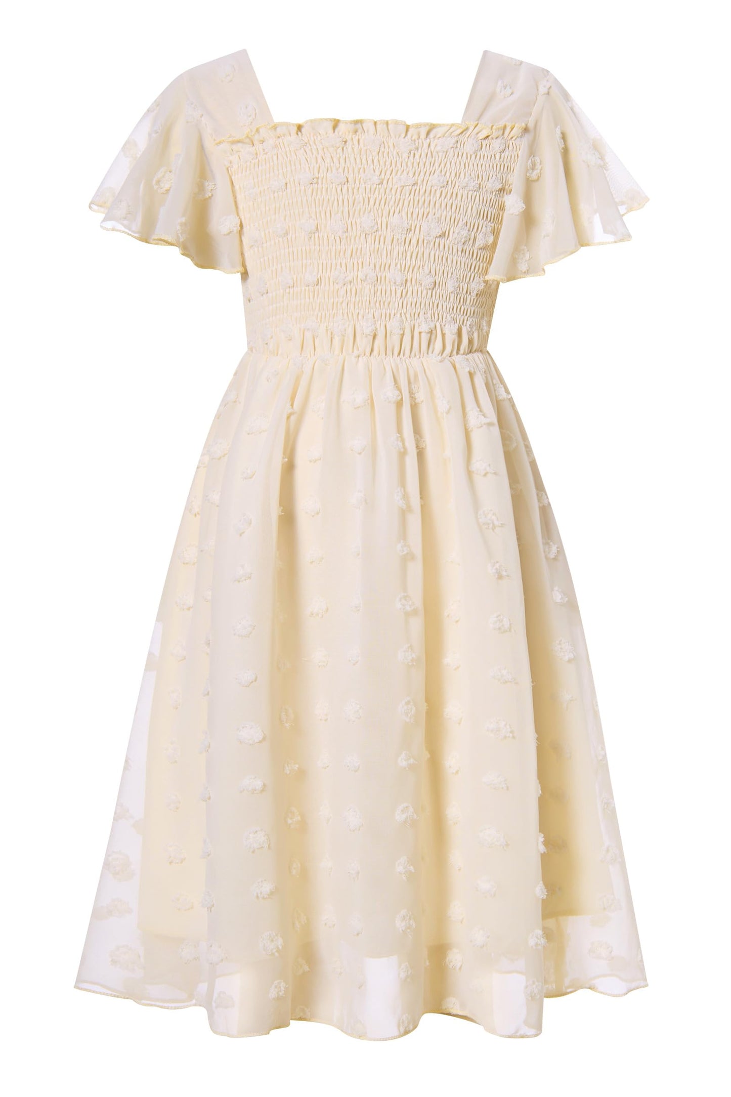 Aideaone Girls Chiffon Dress Flutter Ruffle Short Sleeve Kids Square Neck Frocks Purple 6-13Y