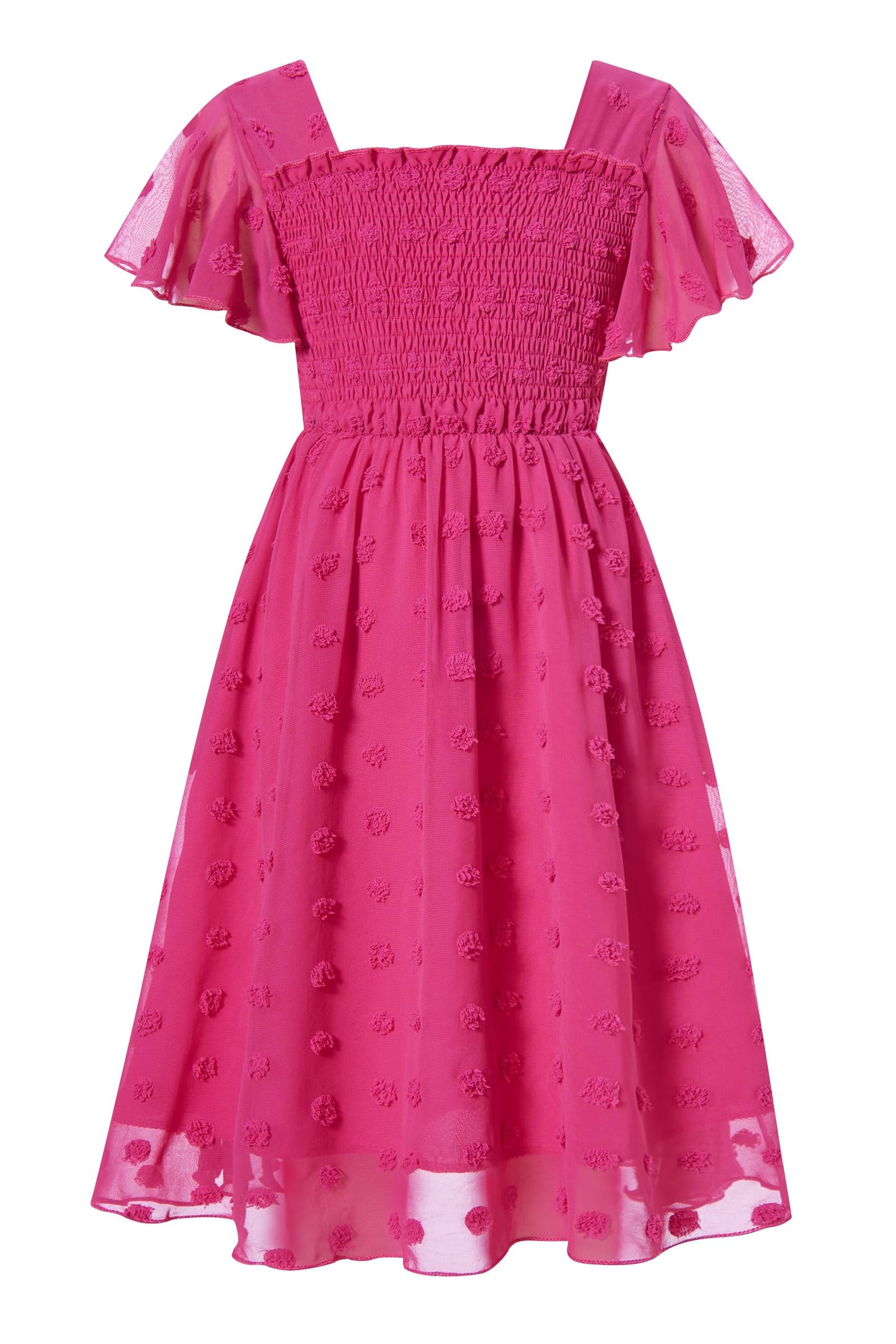Aideaone Girls Chiffon Dress Flutter Ruffle Short Sleeve Kids Square Neck Frocks Purple 6-13Y