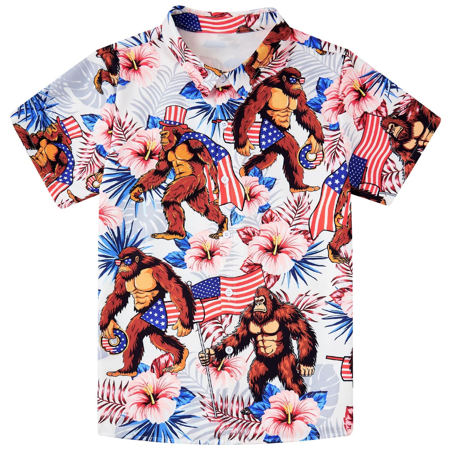 Aideaone Boy's Button Down Hawaiian Shirts Short Sleeve Cool Cartoon Print Tops for 7-14 Years