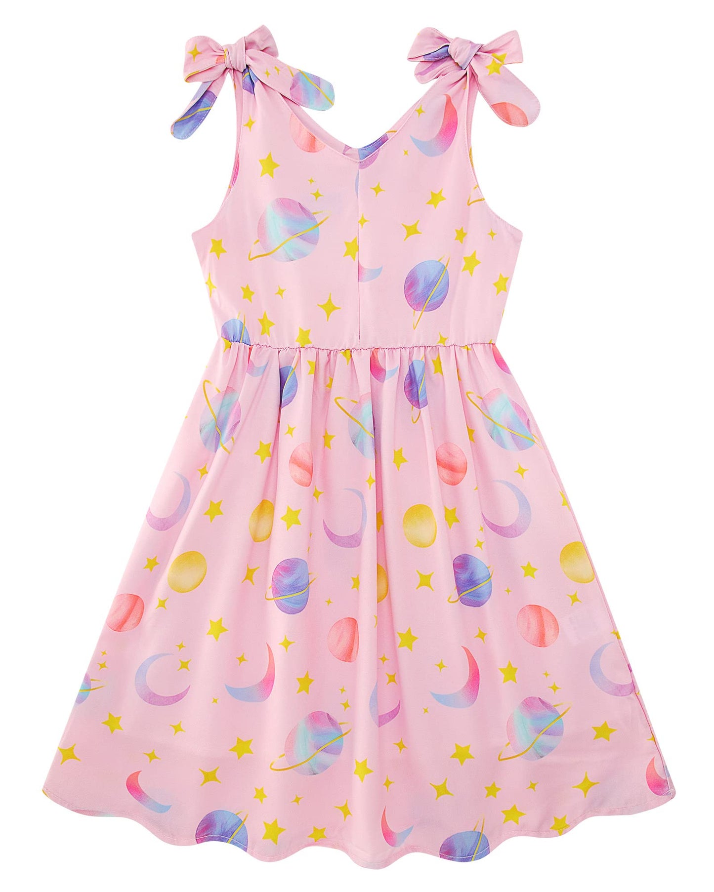 Aideaone Girls Dresses Sleeveless Summer Dress Bowknot Strap Stripe V Neck Sundress Blue 3-10T