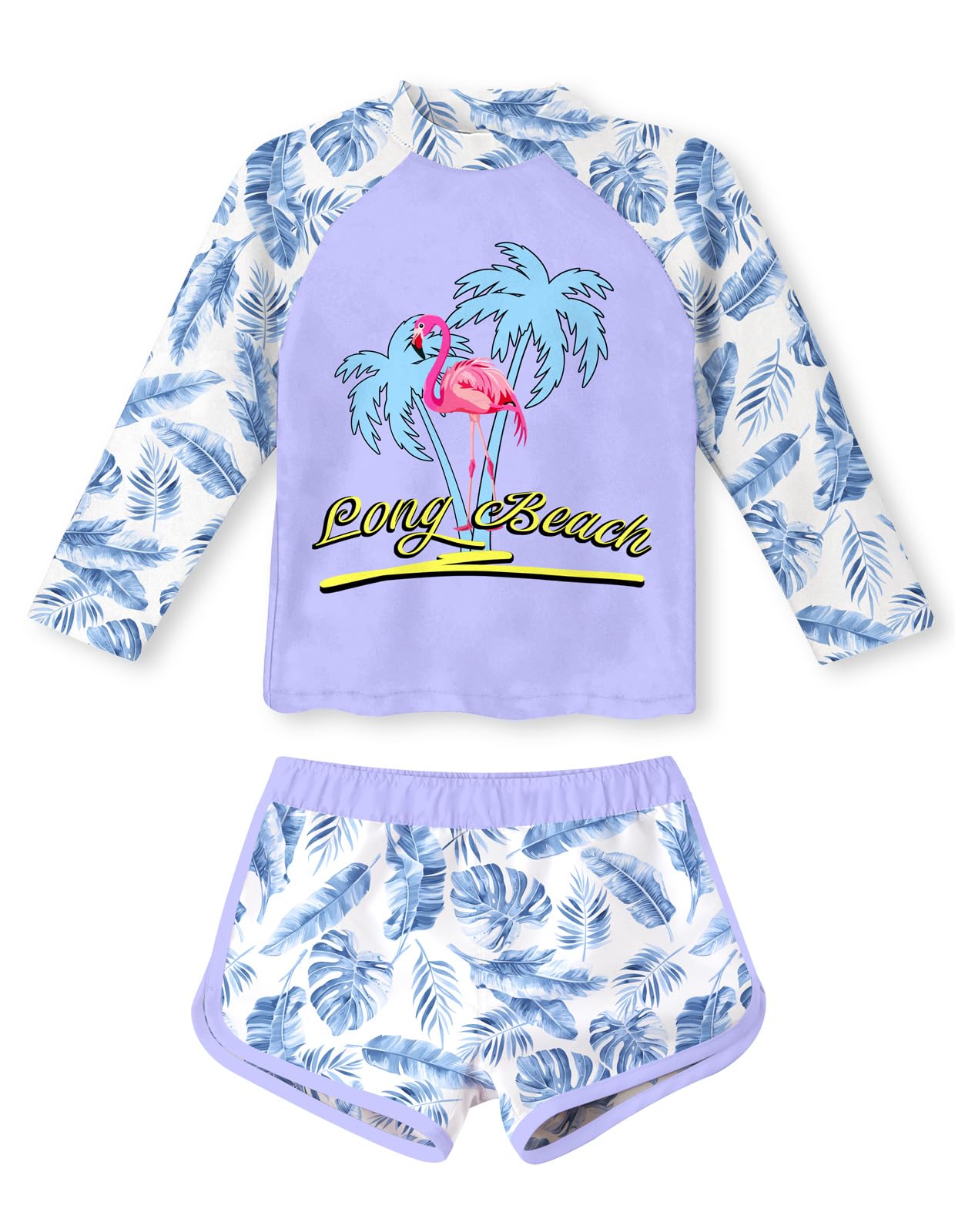 Aideaone Girls Rash Guard Swimsuit Long Sleeve Bathing Suit 2-Piece Set 3-10 Years