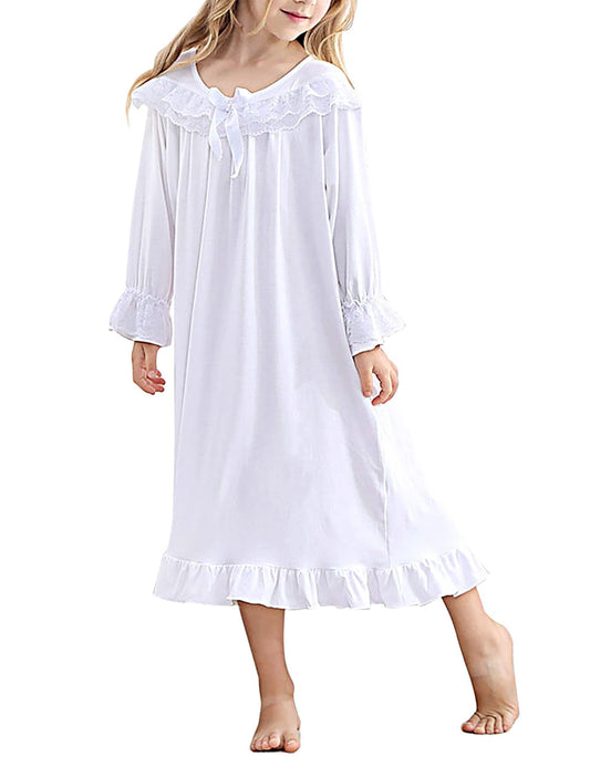 Aideaone Girl Christmas Nightgowns Lace Print Sleepwear Lightweight Nightdress Soft Princess Pajamas Dress Red 4-12 Years