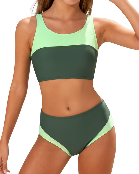 Girls Swimsuit 2 Piece Color Block Swimwear Teen Bathing Suit Girl's Bikini Set Size 9-16Y
