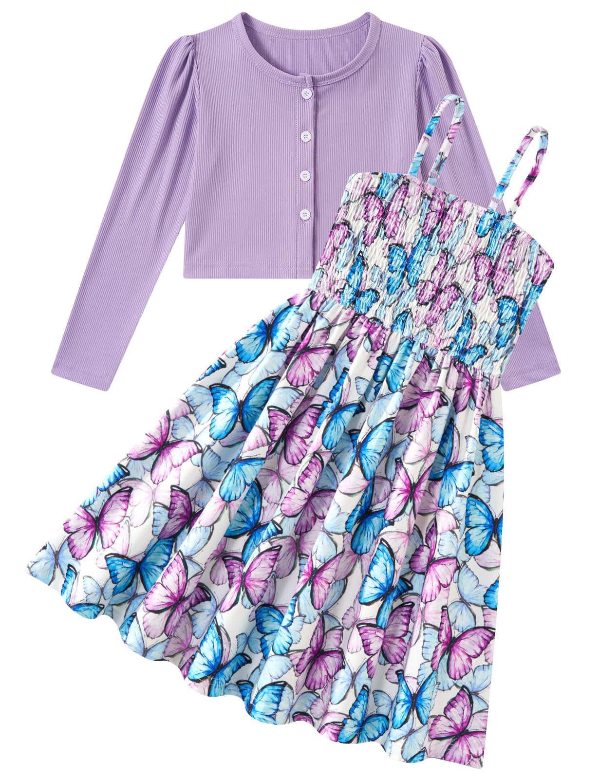 Aideaone Girls Casual Adjustable Strap Sleveless Dress Cardigan Set Size 5-12Y