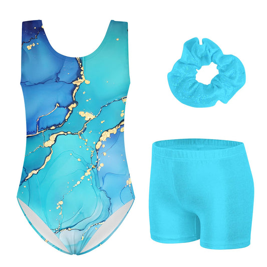 Aideaone Leotards for Girls Gymnastics Sparkly Kids Dance Unitard Biketards with Shorts 4-11Years