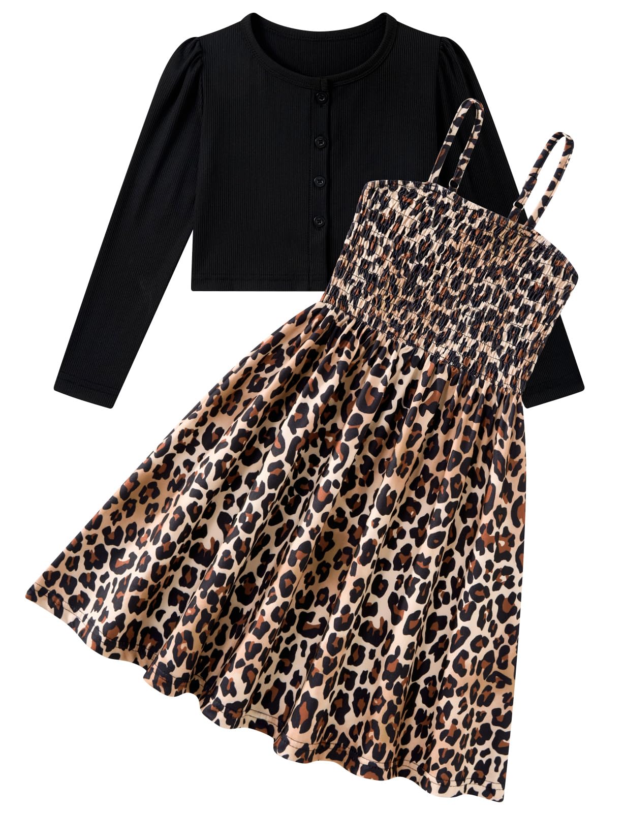 Aideaone Girls Casual Adjustable Strap Sleveless Dress Cardigan Set Size 5-12Y