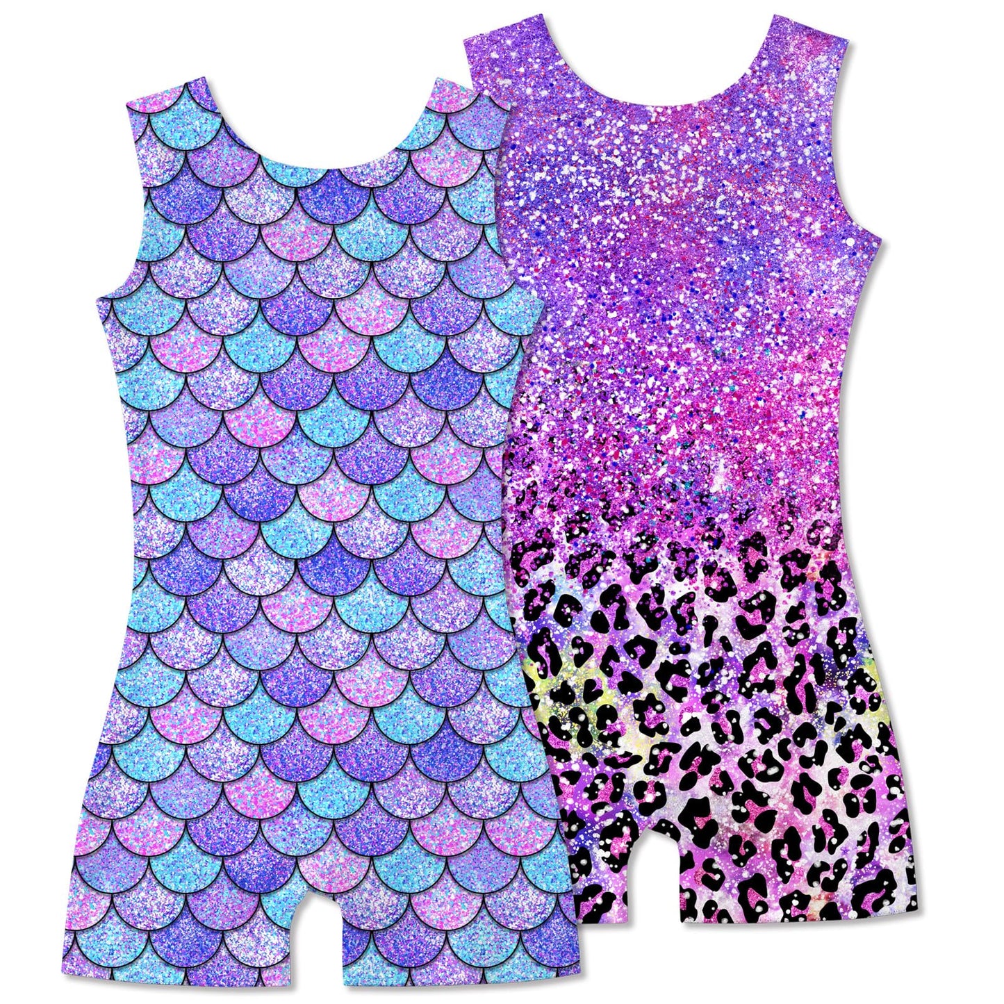 Aideaone 2 Pack Gymnastics Leotards for Girls Sparkly Toddler Biketards with Shorts Kids Unitard Dance Sportswear 3-10T