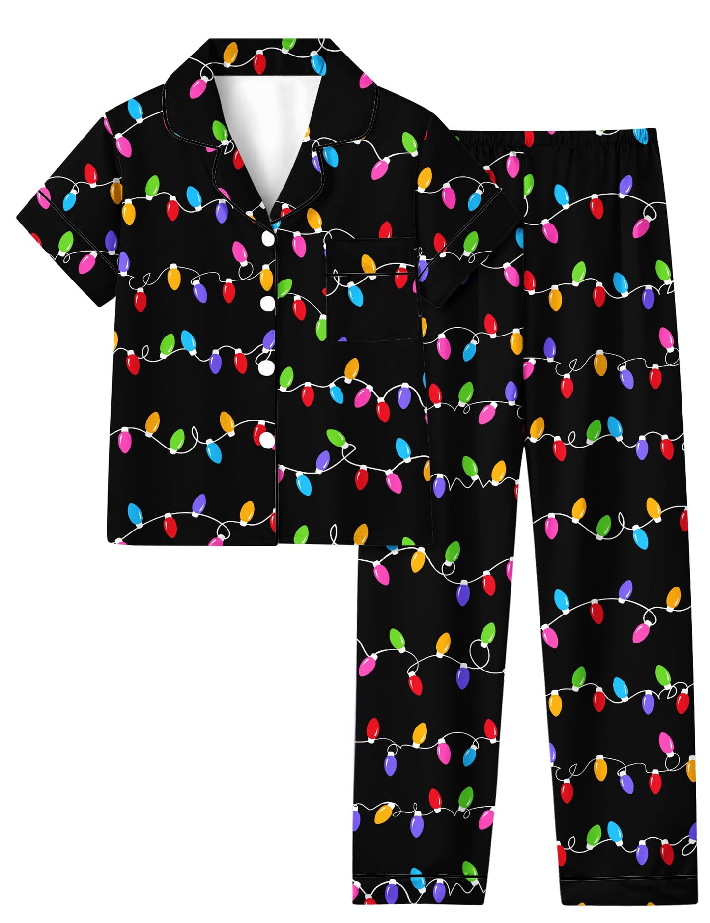 Aideaone Girls Christmas Pajamas Set & Casual Lapel 2pcs Button Sleepwear Size 7-14