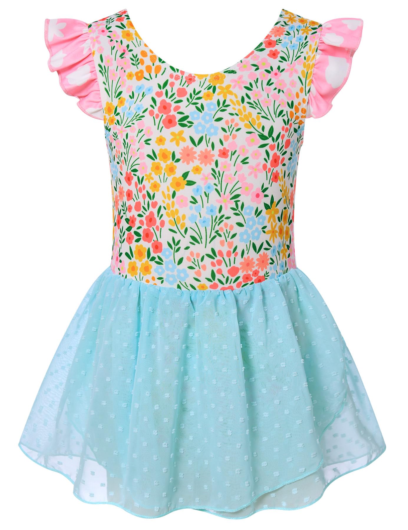 Aideaone Ballet Leotard for Girls Toddler Dance Dress Outfit with Skirt Ruffle Sleeve 3-8Y