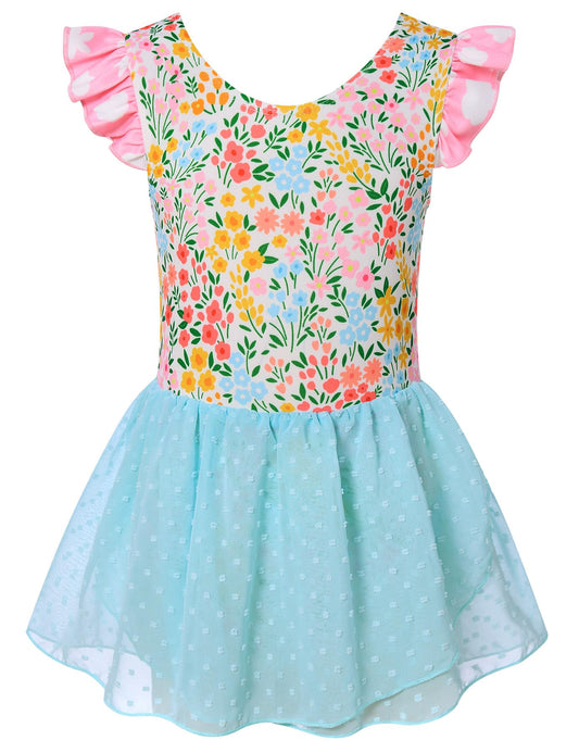 Aideaone Ballet Leotard for Girls Toddler Dance Dress Outfit with Skirt Ruffle Sleeve 3-8Y