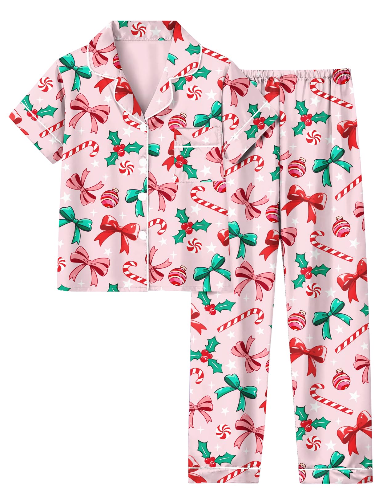 Aideaone Girls Christmas Pajamas Set & Casual Lapel 2pcs Button Sleepwear Size 7-14