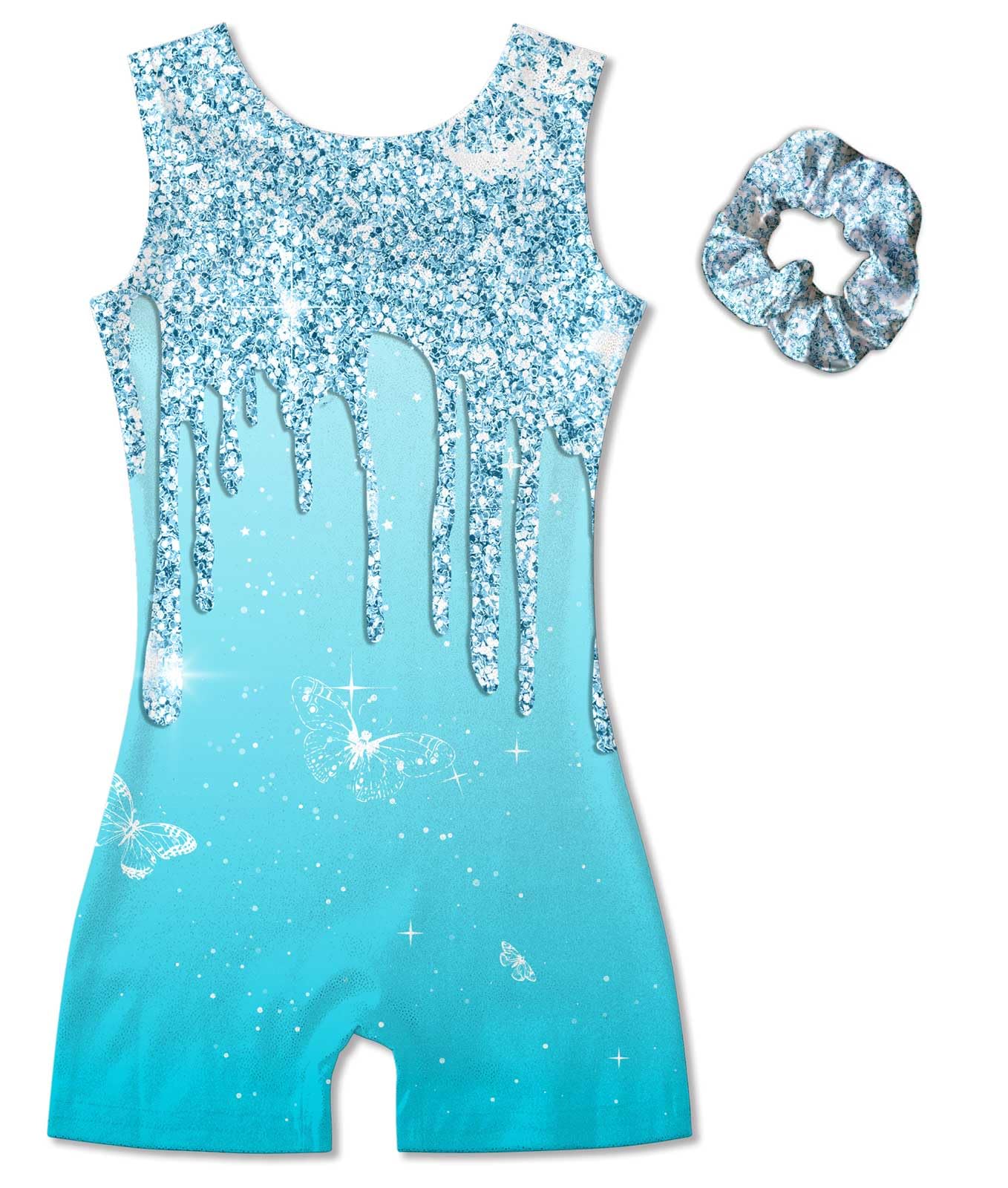 Aideaone Girl Gymnastic Leotards with Hair Scrunchie Sparkle Dance Unitards for 4-12Years