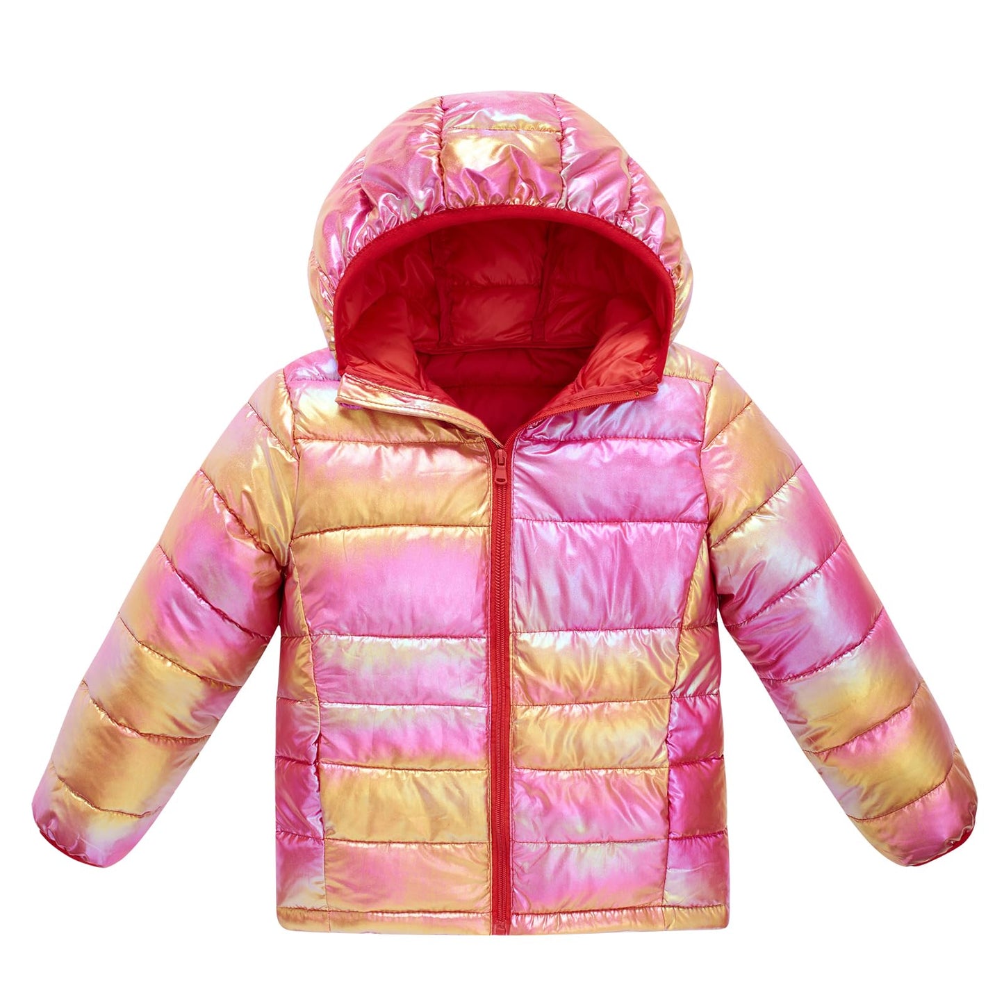 Aideaone Girls Puffer Jacket Packable Lightweight Down-Alternative Hooded Winter Coat Shiny Outerwear for Kids 10-12Years