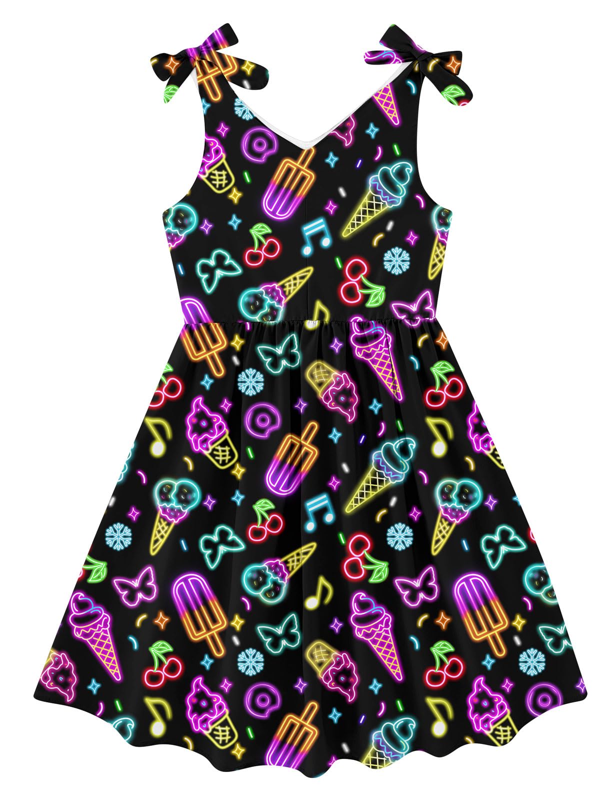 Aideaone Girls Dresses Sleeveless Summer Dress Bowknot Strap Stripe V Neck Sundress Blue 3-10T