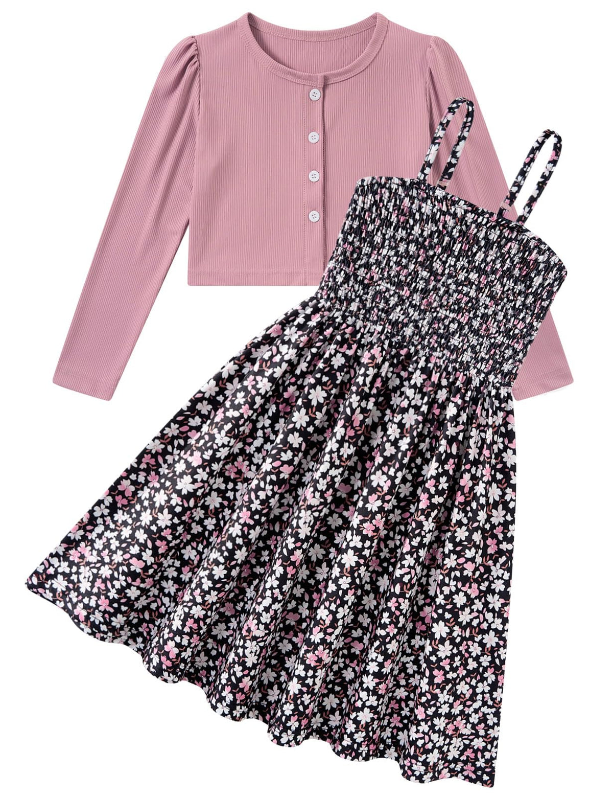Aideaone Girls Casual Adjustable Strap Sleveless Dress Cardigan Set Size 5-12Y