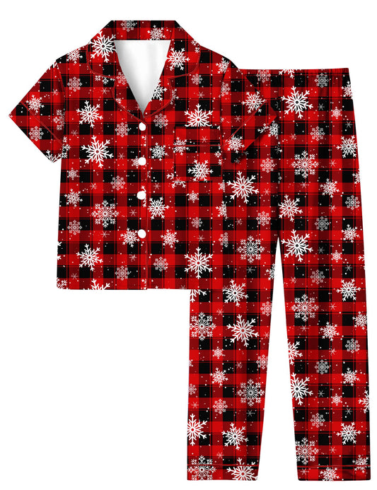 Aideaone Girls Christmas Pajamas Set & Casual Lapel 2pcs Button Sleepwear Size 7-14