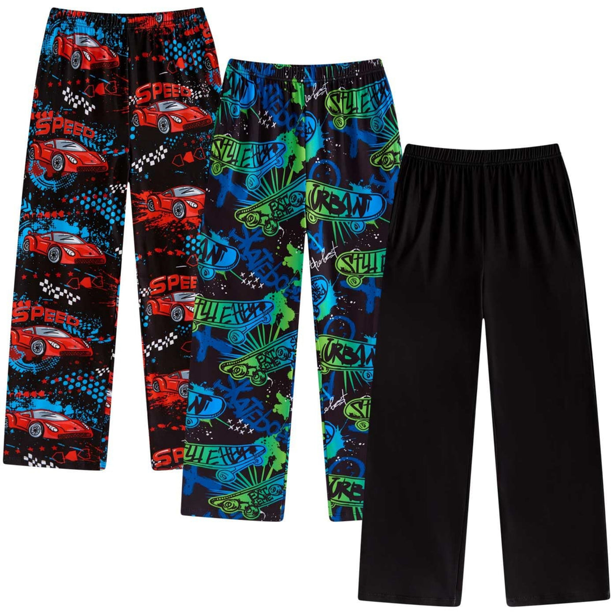 Aideaone 3-Pack Boys Pajama Pants Kids Soft Sleepwear Printed Plaid Pj Bottoms with Pockets for Boys (7-14)