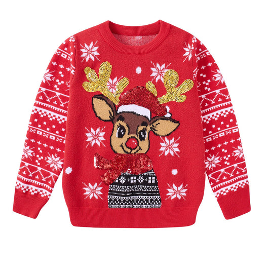Aideaone Toddler Ugly Christmas Sweater Girls Xmas Boys Sequin Knit Pullover Tacky Kids Holiday Tops 2-6 Years